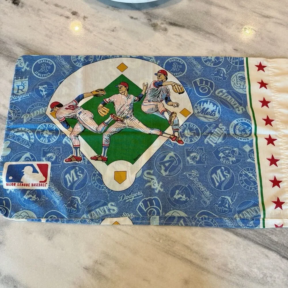 Vintage 1991 MLB Major League Baseball Double Sided Standard Pillow Case